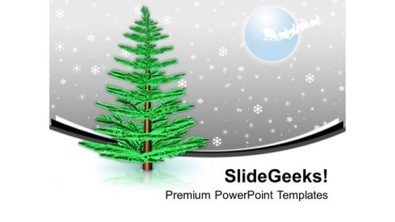 Pine Tree In Snow Winter Night PowerPoint Templates Ppt Backgrounds For Slides 0113
