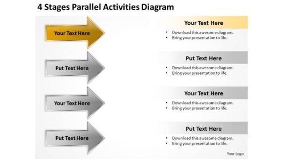 Power Point Arrow 4 Stages Parallel Activities Diagram PowerPoint Slides