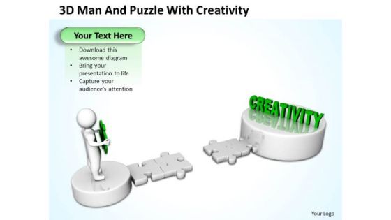 PowerPoint Business 3d Man And Puzzle With Creativity Slides