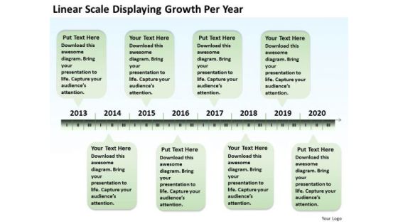 PowerPoint Circular Arrows Linear Scale Displaying Growth Per Year Templates