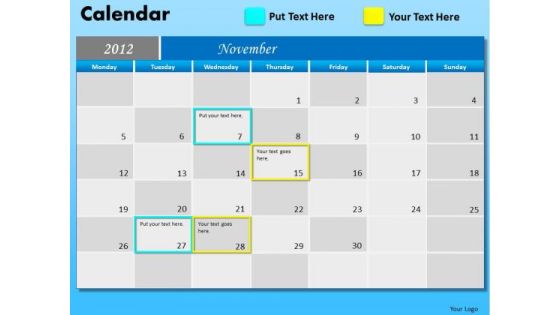 PowerPoint Layout Company Growth November Calendar 2012 Ppt Slides