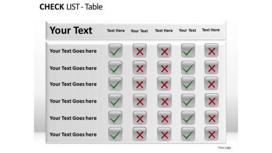 PowerPoint Process Strategy Check List Table Ppt Presentation PowerPoint Process Strategy Check List Table Ppt Presentation