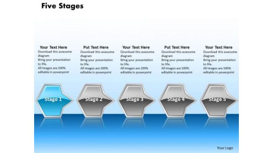 Ppt Interminable Flow Of Octagonal 3d Arrows PowerPoint 5 Stages Blue Templates
