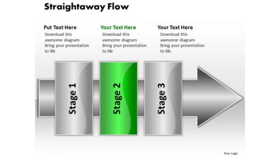 Ppt Straightaway Flow 3 Stages1 PowerPoint Templates