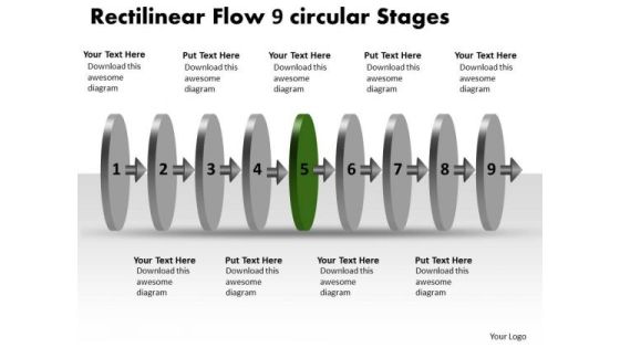 Rectilinear Flow 9 Circular Stages Charts PowerPoint Templates