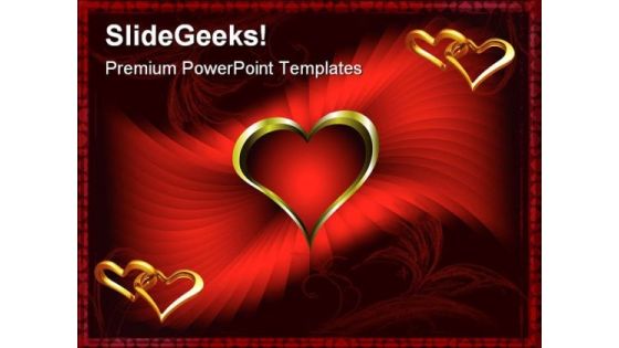 Red Abstract And Golden Hearts Beauty PowerPoint Background And Template 1210