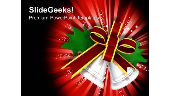 Red Bow Tied Around Silver Bells PowerPoint Templates Ppt Backgrounds For Slides 1212 Red Bow Tied Around Silver Bells PowerPoint Templates Ppt Backgrounds For Slides 1212