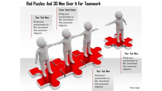 Red Puzzles And 3d Men Over It For Teamwork Red Puzzles And 3d Men Over It For Teamwork