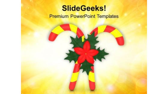 Red Yellow Candy Cane With Red Flower PowerPoint Templates Ppt Backgrounds For Slides 1212