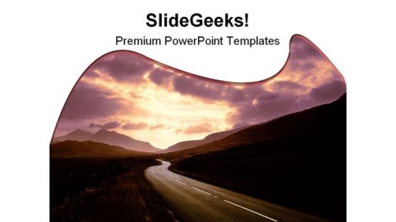 Road Through Mountains Sunset Nature PowerPoint Themes And PowerPoint Slides 0811