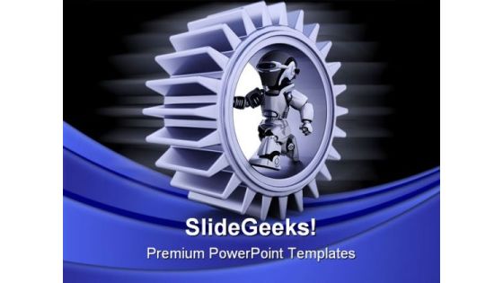 Robot With Gear Mechanism Industrial PowerPoint Templates And PowerPoint Backgrounds 0411 Robot With Gear Mechanism Industrial PowerPoint Templates And PowerPoint Backgrounds 0411