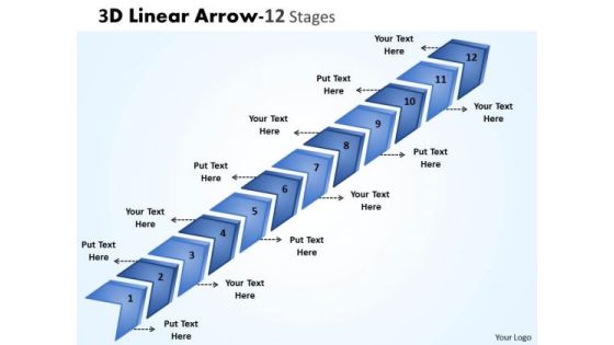 Sales Diagram 3d Linear Arrow 12 Stages Marketing Diagram