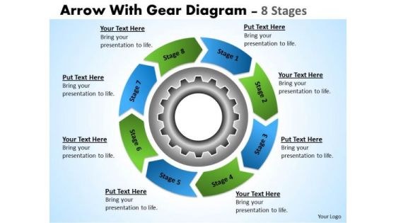 Sales Diagram Business Planning Process With Gears And Circular Arrows 8 Stages Strategy Diagram