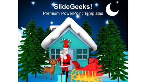 Santa Outside House With 2 Gifts PowerPoint Templates Ppt Backgrounds For Slides 1212 Santa Outside House With 2 Gifts PowerPoint Templates Ppt Backgrounds For Slides 1212