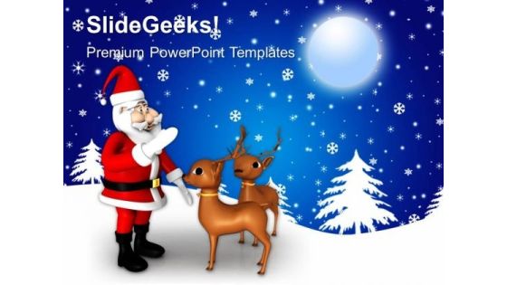 Santa With 2 Reindeer Snowfall PowerPoint Templates Ppt Backgrounds For Slides 1212 Santa With 2 Reindeer Snowfall PowerPoint Templates Ppt Backgrounds For Slides 1212