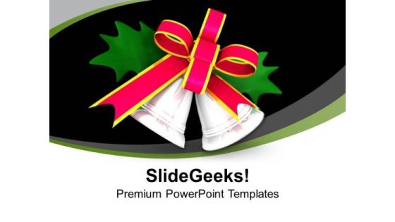 Silver Bells With Pink Ribbon And Green Leaf PowerPoint Templates Ppt Backgrounds For Slides 0113 Silver Bells With Pink Ribbon And Green Leaf PowerPoint Templates Ppt Backgrounds For Slides 0113