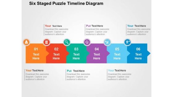 Six Staged Puzzle Timeline Diagram PowerPoint Template Six Staged Puzzle Timeline Diagram PowerPoint Template