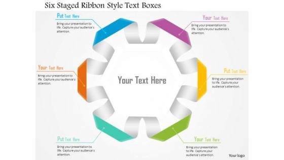 Six Staged Ribbon Style Text Boxes Presentation Template