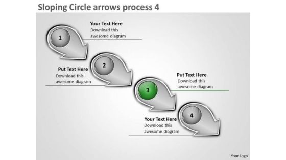 Sloping Circle Arrows Process Flow Chart Description PowerPoint Templates