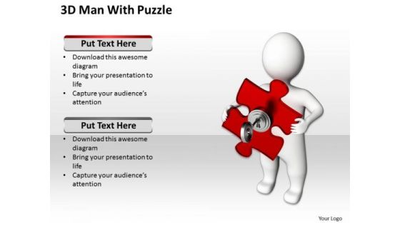 Small Business Network Diagram 3d Man With Key Puzzle PowerPoint Slides
