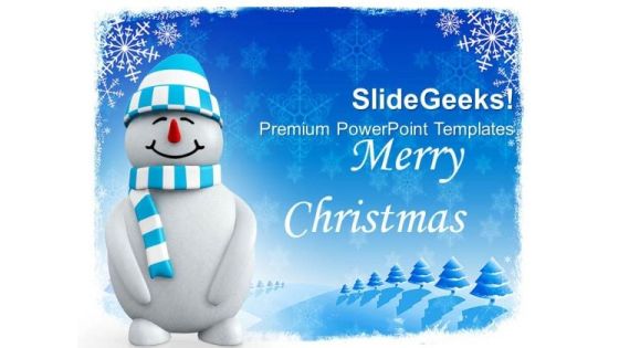 Smiling Snowman On Snowflakes Background PowerPoint Templates Ppt Backgrounds For Slides 1112