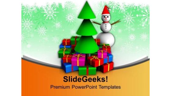 Snow Man With Gifts And Christmas Tree PowerPoint Templates Ppt Backgrounds For Slides 1212 Snow Man With Gifts And Christmas Tree PowerPoint Templates Ppt Backgrounds For Slides 1212