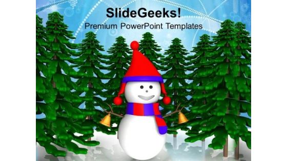 Snowman And Pine Trees Winter Background PowerPoint Templates Ppt Backgrounds For Slides 1212