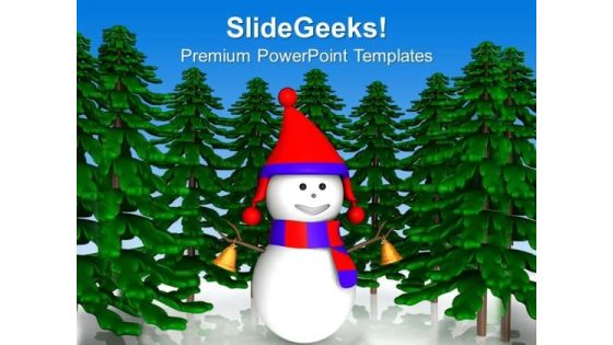 Snowman In Red Blue Dress With Trees PowerPoint Templates Ppt Backgrounds For Slides 1212 Snowman In Red Blue Dress With Trees PowerPoint Templates Ppt Backgrounds For Slides 1212