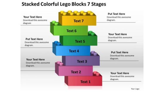 Stacked Colorful Lego Blocks 7 Stages Business Plan PowerPoint Templates