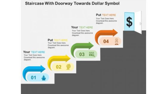 Staircase With Doorway Towards Dollar Symbol PowerPoint Templates