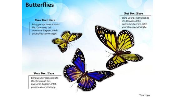 Stock Photo 3d Butterflies Flying With Nature Theme PowerPoint Slide