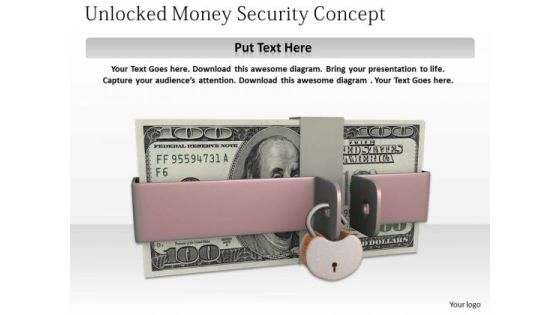 Stock Photo 3d Dollars Stack Unlocked Security Concept PowerPoint Slide