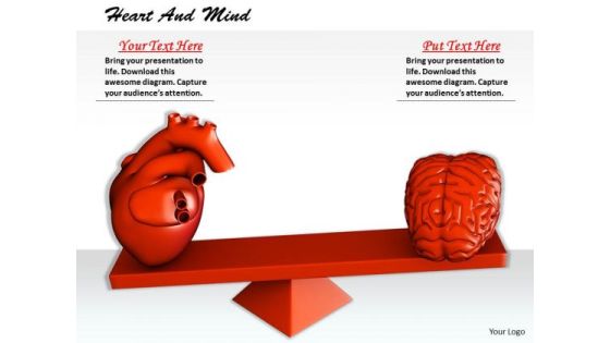 Stock Photo 3d Heart And Brain On Balancing Scale PowerPoint Slide