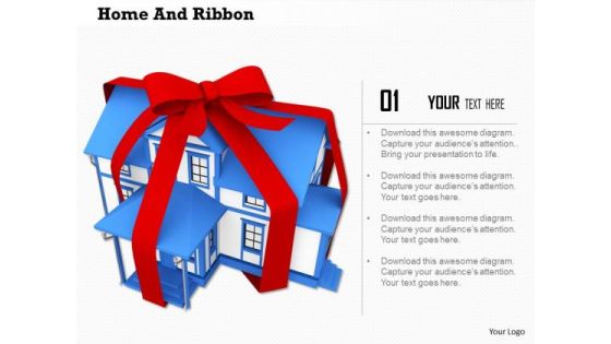 Stock Photo 3d Model Of House With Ribbon PowerPoint Slide Stock Photo 3d Model Of House With Ribbon PowerPoint Slide