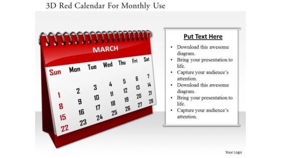 Stock Photo 3d Red Calendar For Monthly Use PowerPoint Slide