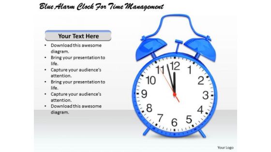 Stock Photo Blue Alarm Clock For Time Management PowerPoint Template