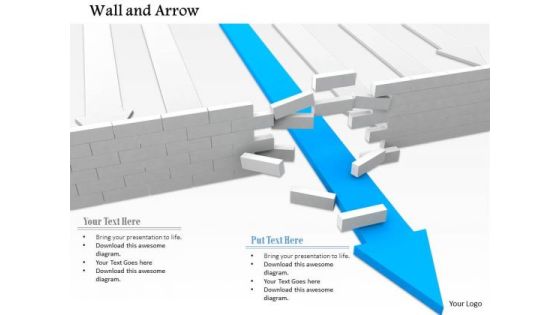 Stock Photo Blue Arrow Breaking The Concrete Wall PowerPoint Slide Stock Photo Blue Arrow Breaking The Concrete Wall PowerPoint Slide