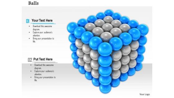 Stock Photo Blue Balls In Corners Of Silver Balls Cube PowerPoint Slide