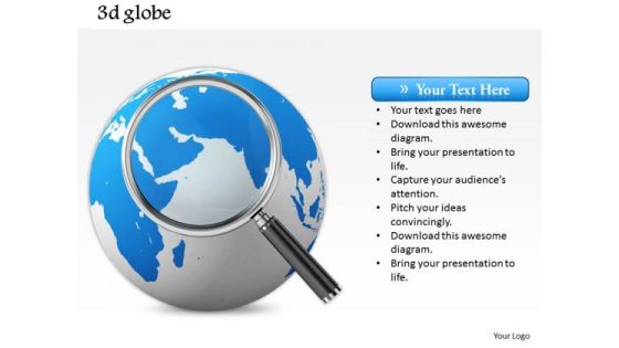 Stock Photo Blue Color Globe With Magnifying Glass PowerPoint Slide Stock Photo Blue Color Globe With Magnifying Glass PowerPoint Slide