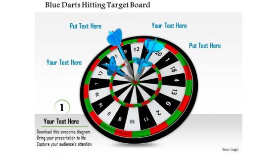 Stock Photo Blue Darts Hitting Target Board PowerPoint Slide Stock Photo Blue Darts Hitting Target Board PowerPoint Slide
