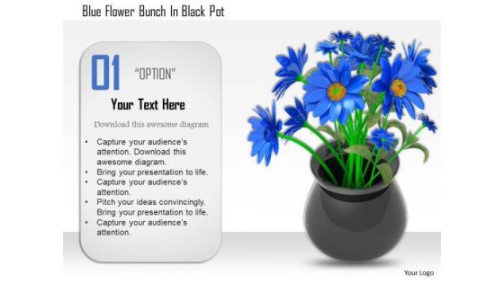Stock Photo Blue Flower Bunch In Black Pot PowerPoint Slide Stock Photo Blue Flower Bunch In Black Pot PowerPoint Slide