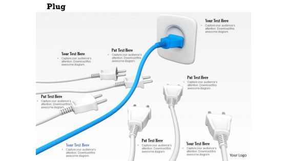Stock Photo Blue Plug Leading White Plugs PowerPoint Slide Stock Photo Blue Plug Leading White Plugs PowerPoint Slide