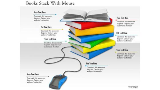 Stock Photo Books Stack With Mouse PowerPoint Slide Stock Photo Books Stack With Mouse PowerPoint Slide