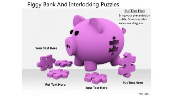 Stock Photo Business Strategy Development Piggy Bank And Interlocking Puzzles Images Stock Photo Business Strategy Development Piggy Bank And Interlocking Puzzles Images