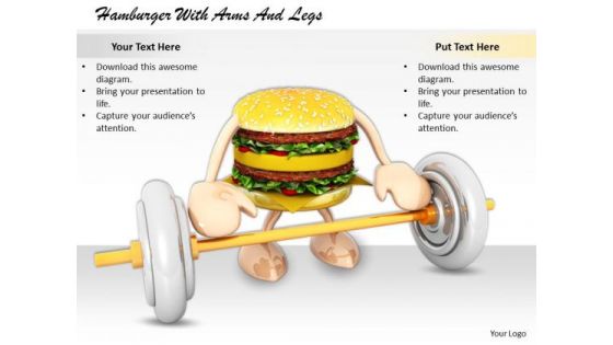 Stock Photo Business Strategy Review Hamburger With Arms And Legs Icons Stock Photo Business Strategy Review Hamburger With Arms And Legs Icons