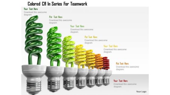 Stock Photo Colored Cfl In Series For Teamwork PowerPoint Slide