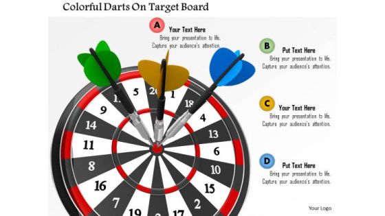 Stock Photo Colorful Darts On Target Board PowerPoint Slide