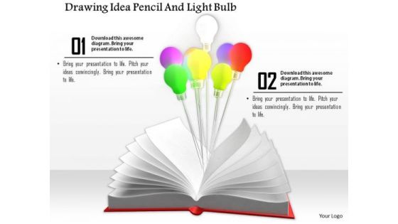 Stock Photo Colorful Light Bulbs Over Open Book PowerPoint Slide Stock Photo Colorful Light Bulbs Over Open Book PowerPoint Slide