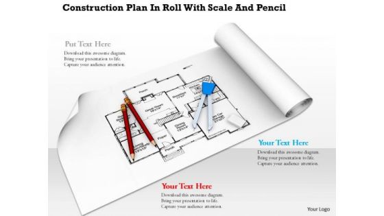Stock Photo Construction Plan With Drawing Tools PowerPoint Slide Stock Photo Construction Plan With Drawing Tools PowerPoint Slide
