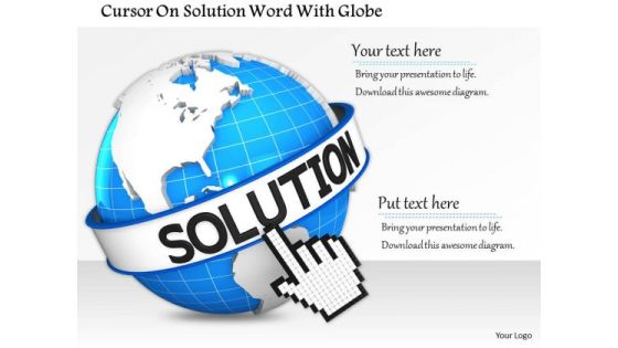 Stock Photo Cursor On Solution Word With Globe PowerPoint Slide